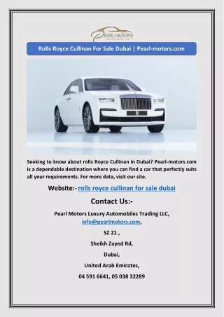Rolls Royce Cullinan For Sale Dubai | Pearl-motors.com