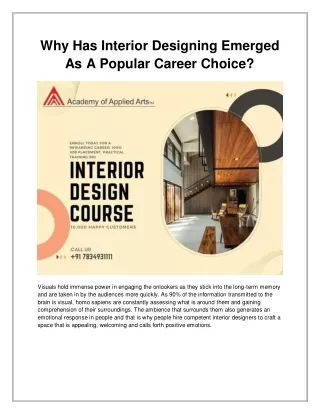 Why Has Interior Designing Emerged As A Popular Career Choice?