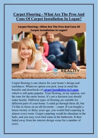 Carpet Flooring - What Are The Pros And Cons Of Carpet Installation In Logan?