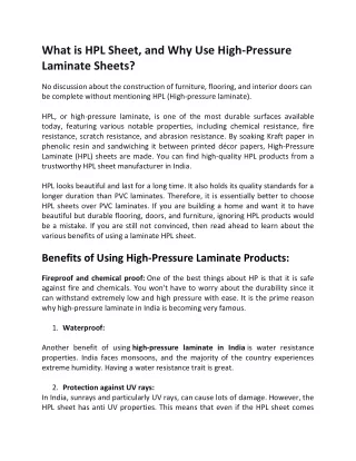 What is HPL Sheet, and Why Use High-Pressure Laminate Sheets?