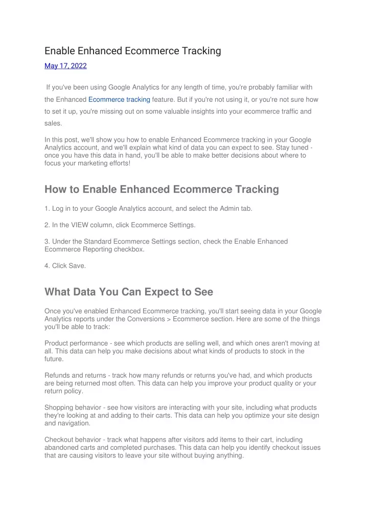 enable enhanced ecommerce tracking