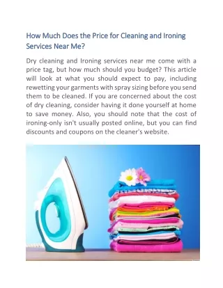 How Much Does the Price for Cleaning and Ironing Services Near Me