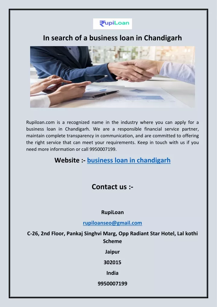 in search of a business loan in chandigarh