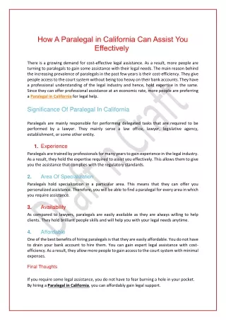 How A Paralegal in California Can Assist You Effectively