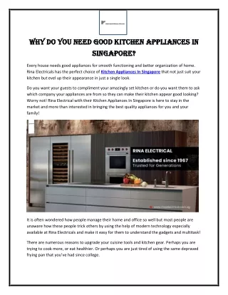 Why do you need good Kitchen Appliances In Singapore