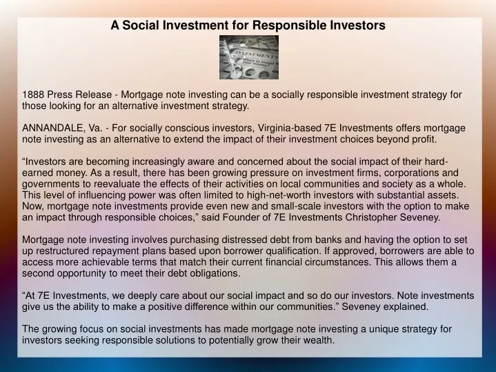a social investment for responsible investors