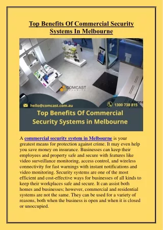 Top Benefits Of Commercial Security Systems In Melbourne