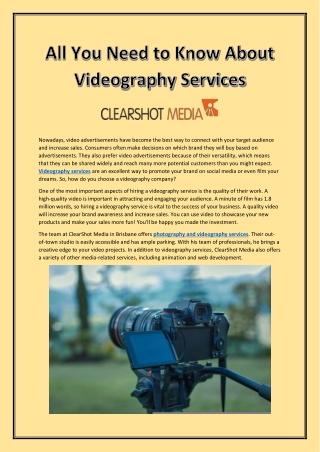 How do Videography Services Help You? | ClearShot Media