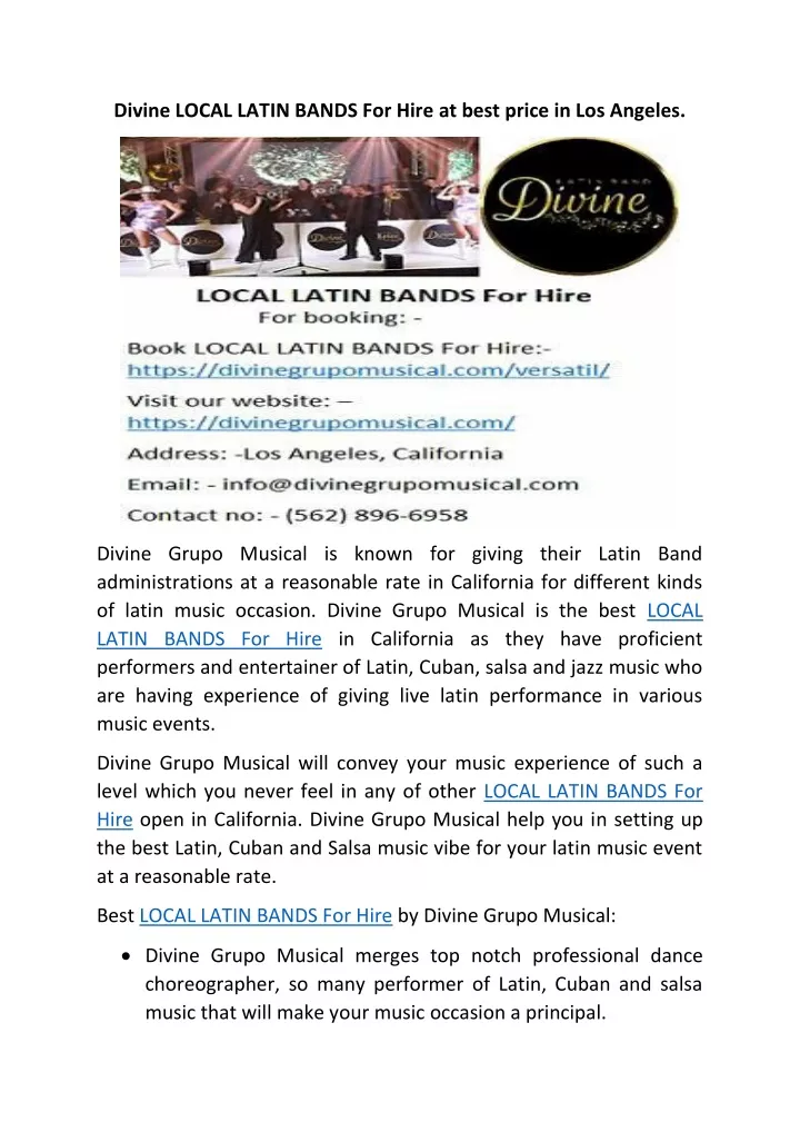 divine local latin bands for hire at best price