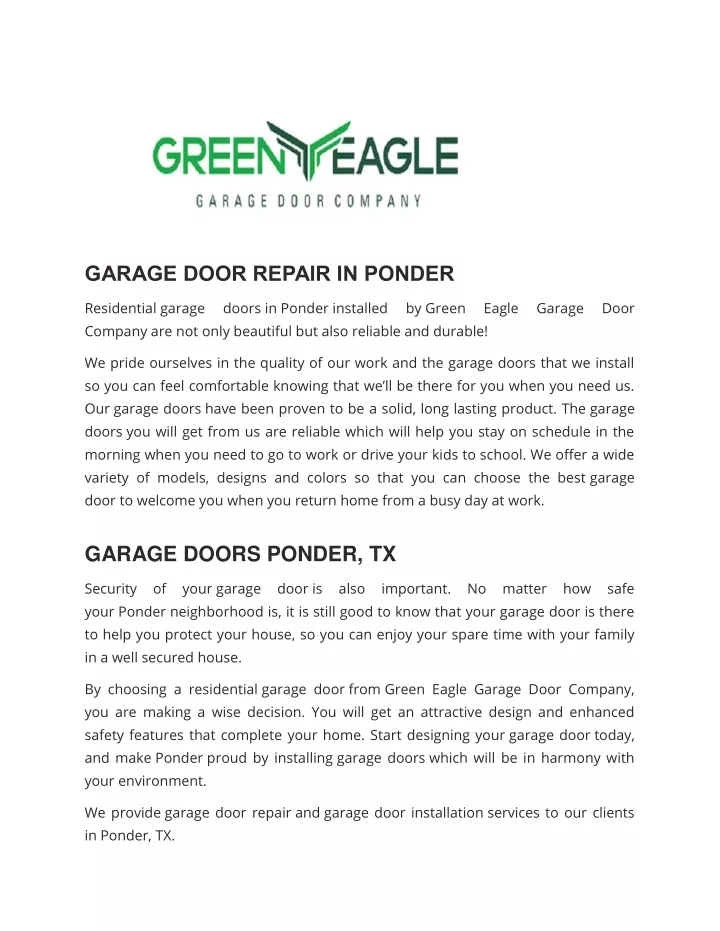 garage door repair in ponder
