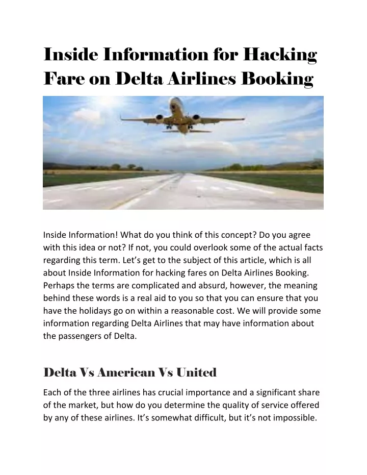 inside information for hacking fare on delta