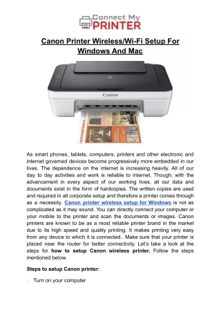 canon printer wireless wi fi setup for windows
