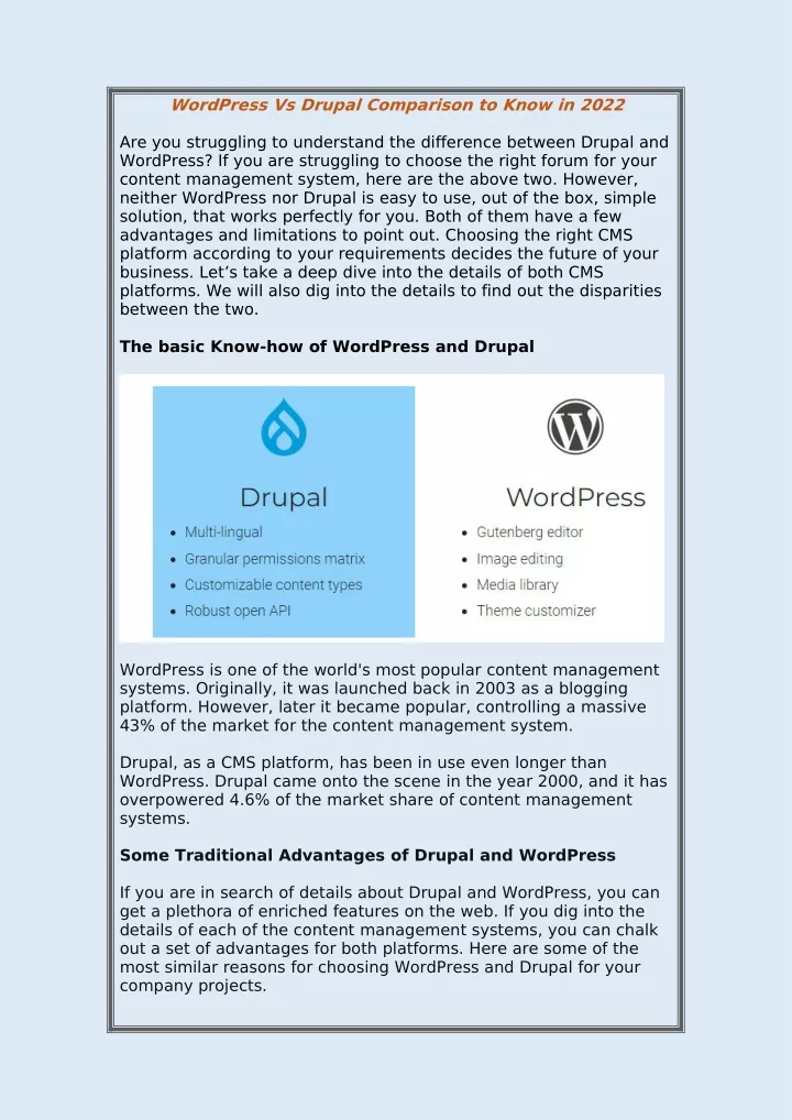 wordpress vs drupal comparison to know in 2022