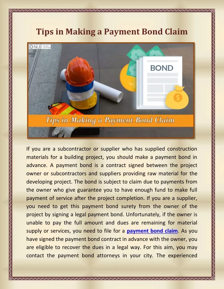 tips in making a payment bond claim