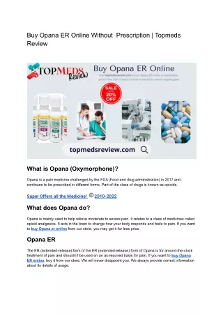 Buy Opana ER Online Without  Prescription _ Topmeds Review