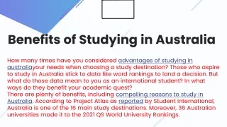 Benefits of Studying in Australia