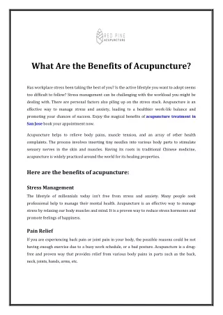 What Are the Benefits of Acupuncture?