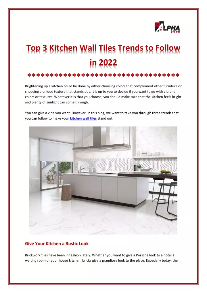 top 3 kitchen wall tiles trends to follow