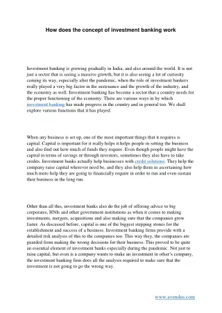 how does the concept of investment banking work