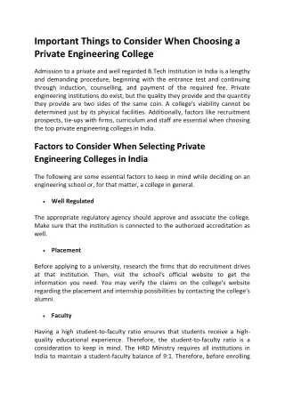 Important Things to Consider When Choosing a Private Engineering College