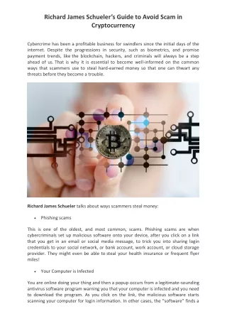 Richard James Schueler’s Guide to Avoid Scam in Cryptocurrency