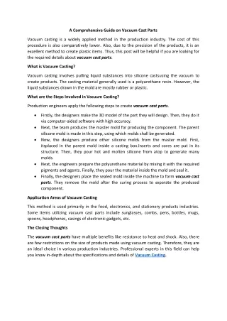 a comprehensive guide on vacuum cast parts