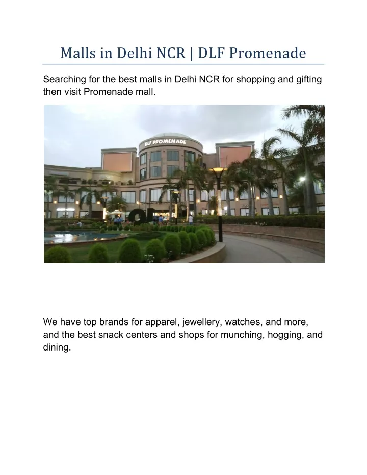 malls in delhi ncr dlf promenade