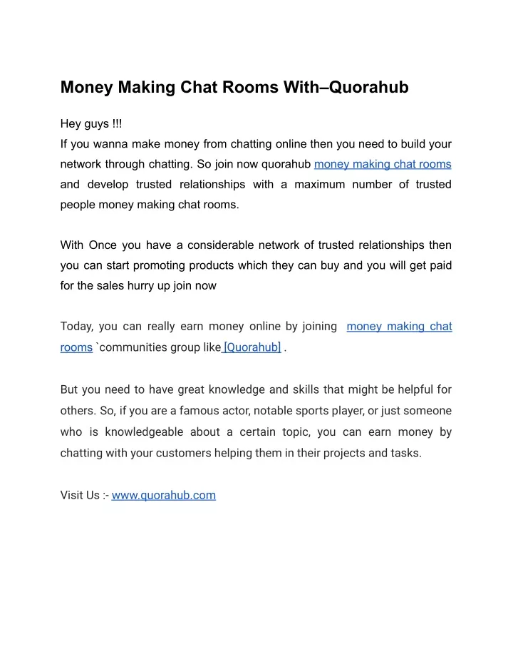 money making chat rooms with quorahub