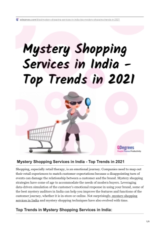 MYSTERY SHOPPING SERVICES IN INDIA TOP MYSTERY SHOPPING TRENDS IN 2021