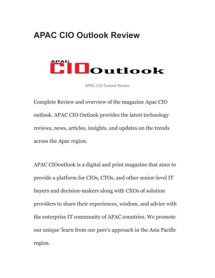 apac cio outlook review