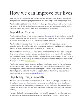 how we can improve our lives