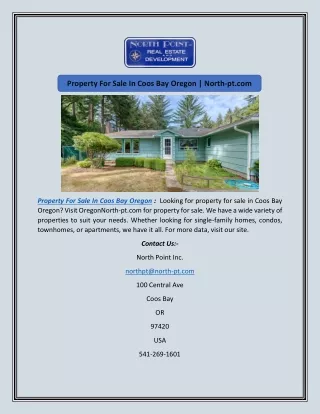 Property For Sale In Coos Bay Oregon | North-pt.com