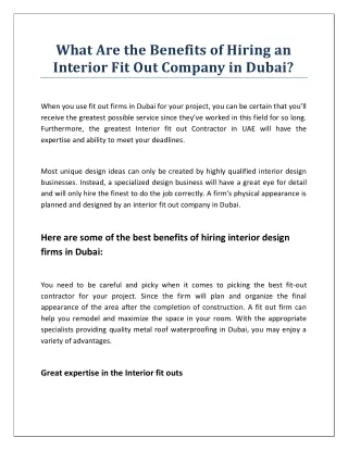 What Are the Benefits of Hiring an Interior Fit Out Company in Dubai