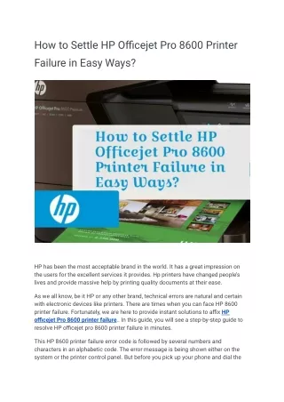 How to Settle HP Officejet Pro 8600 Printer Failure in Easy Ways