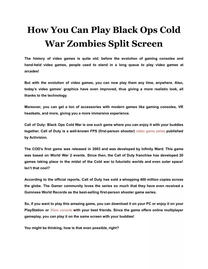 how you can play black ops cold war zombies split
