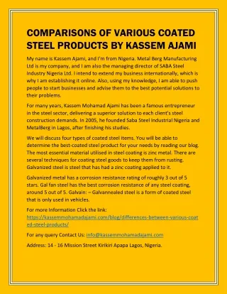 COMPARISONS OF VARIOUS COATED STEEL PRODUCTS BY KASSEM AJAMI