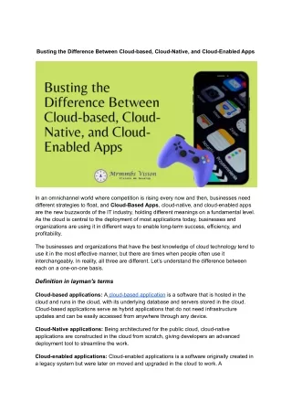 Busting the Differences between Cloud-based, Cloud-Native, and Cloud-Enabled Apps
