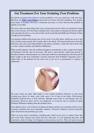 Get Treatment For Your Irritating Foot Problems