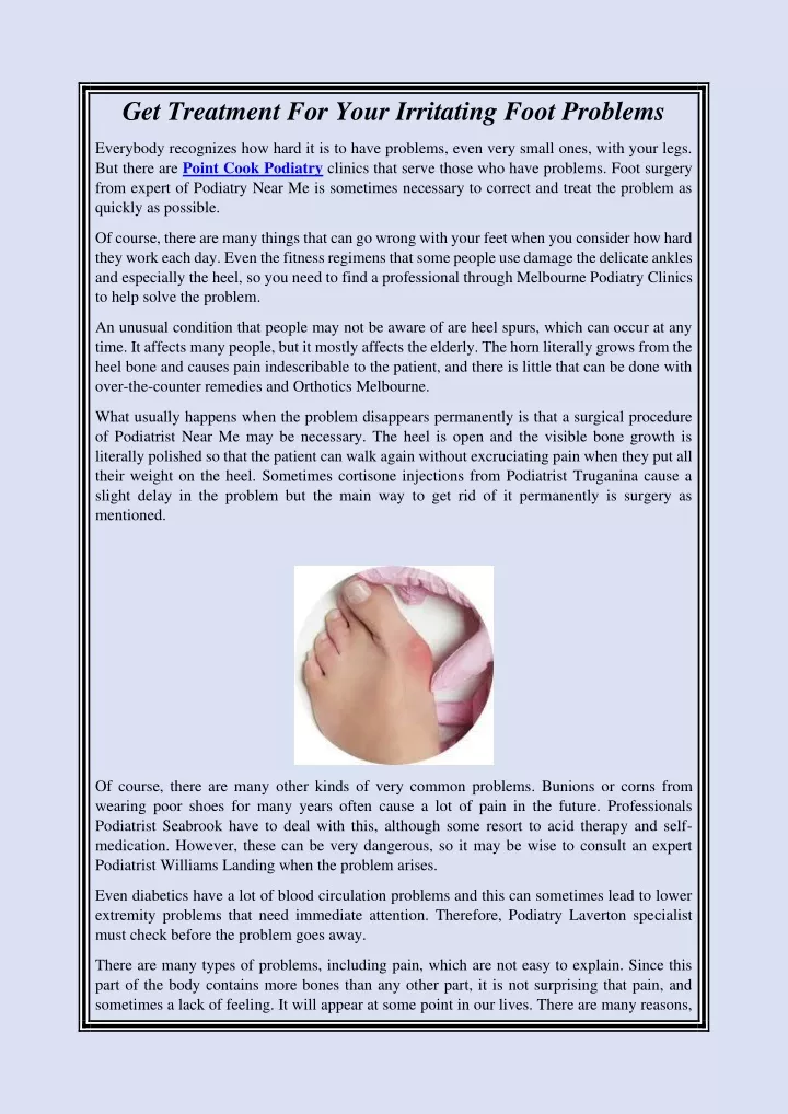 get treatment for your irritating foot problems