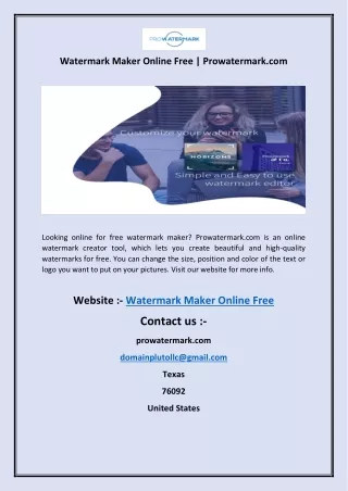 Looking online for free watermark maker? Prowatermark.com is an online watermark