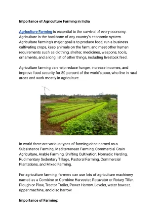 Importance of Agriculture Farming in India