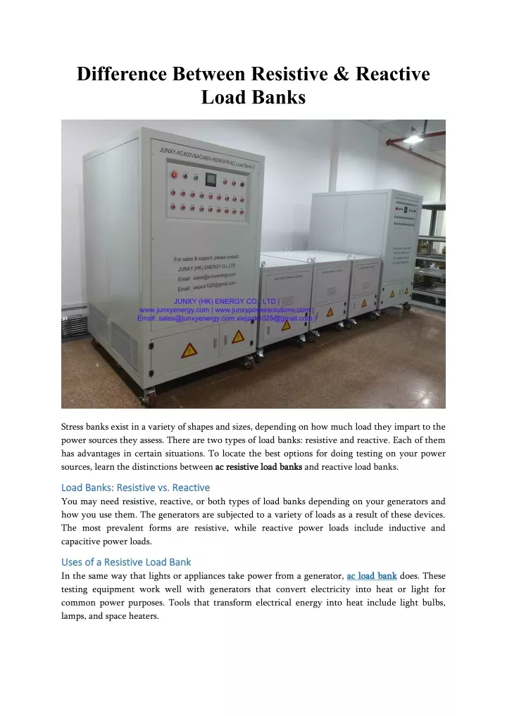 difference between resistive reactive load banks