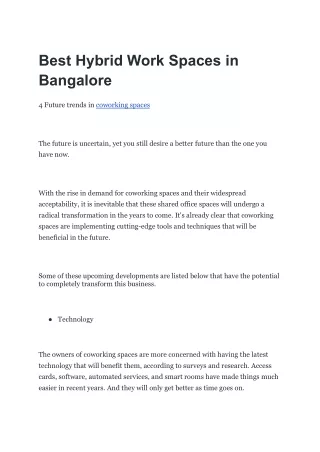 best hybrid work spaces in bangalore