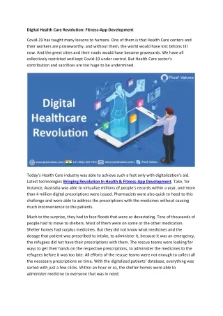 Digital Health Care Revolution-Pixel Values Technolabs