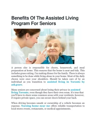benefits of the assisted living program