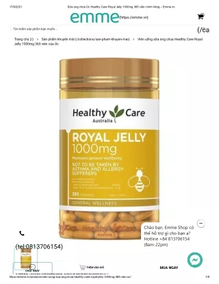 Sữa ong chúa Úc Healthy Care Royal Jelly 1000mg 365 viên chính hãng – Hebemar.vn