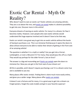 exotic car rental myth or reality who doesn