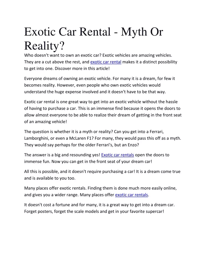 exotic car rental myth or reality who doesn