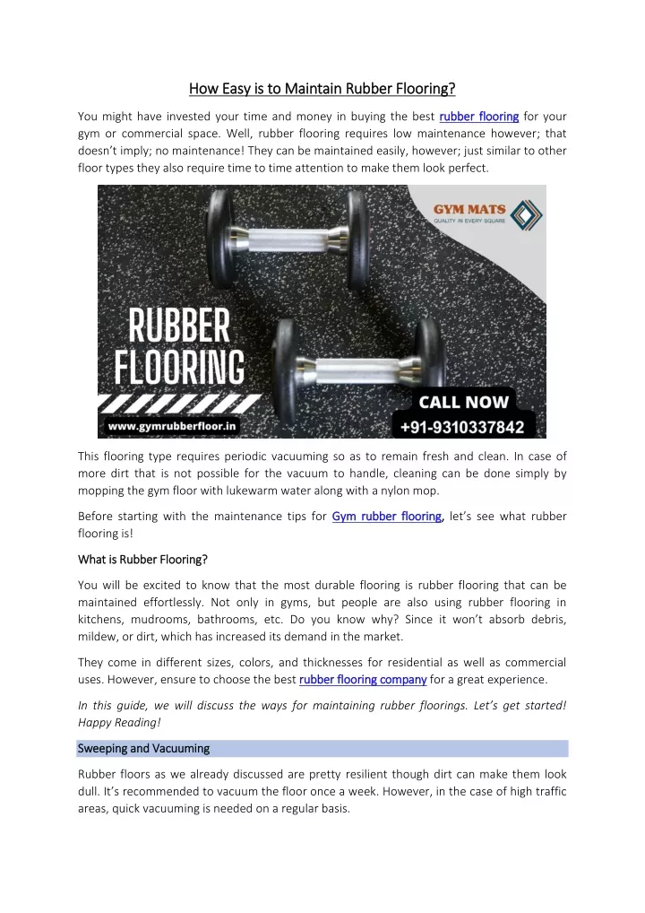 how easy is to maintain rubber flooring how easy