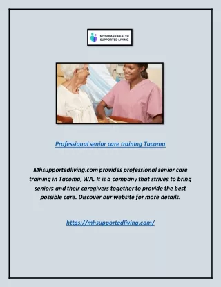 Professional Senior Care Training Tacoma | Mhsupportedliving.com